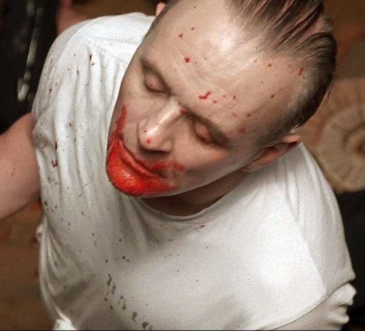 Anthony Hopkins as bloody cannibal Hannibal Lecter in The Silence of the Lambs
