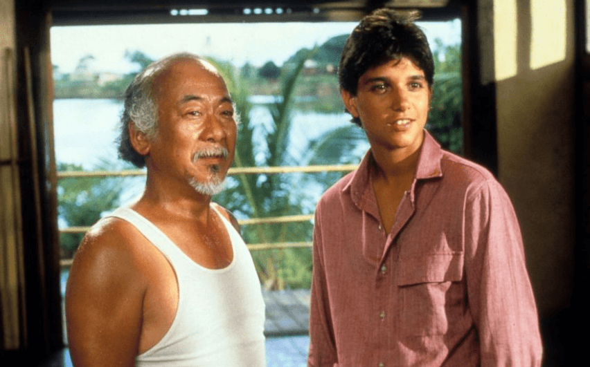 Pat Morita and Ralph Macchio in The Karate Kid