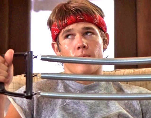 A young Josh Brolin as Brandon "Brand" Walsh in The Goonies, sweat band