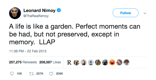 Leonard Nimoy Last Tweet