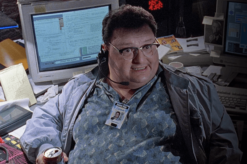 Wayne Knight sat at his computer as Dennis Nedry in Jurassic Park