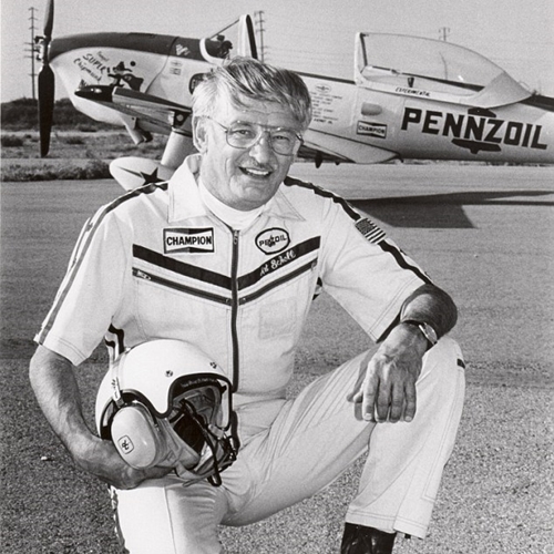 Art Scholl stunt pilot Top Gun plane pose