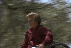 Eric rolling off the cliff in his wheelchair in Mac and Me